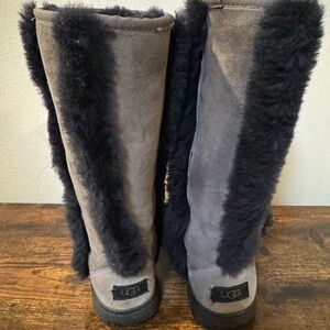 UGG Charcoal Suede Boots with Black Fur